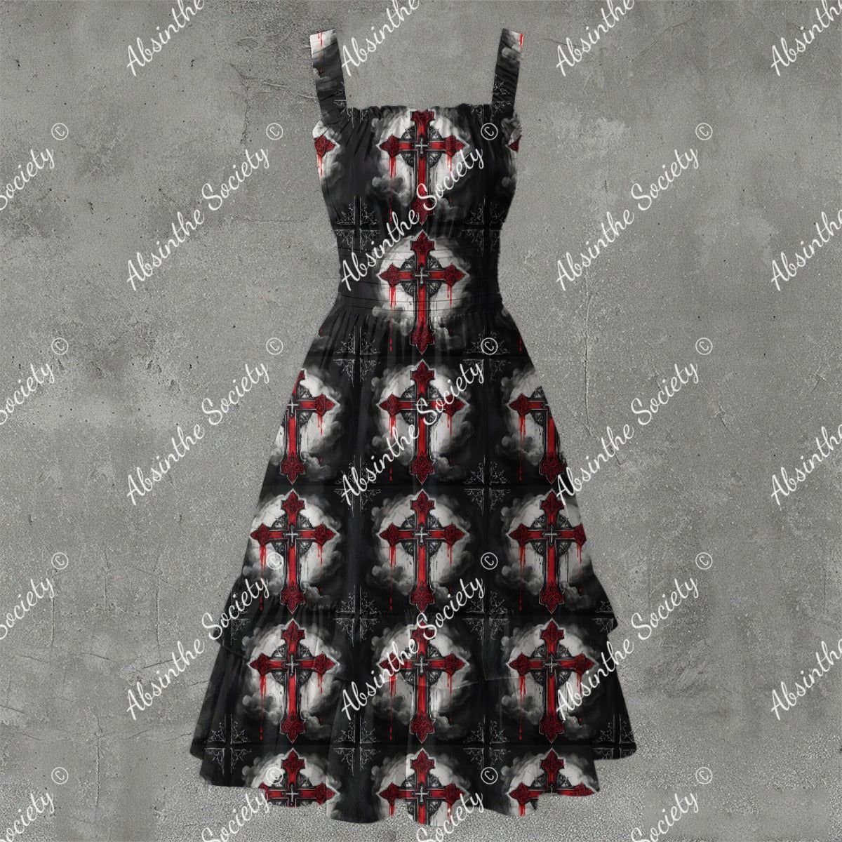 Crossed My Heart Ruffle Hem Dress - Gothic Sacred Heart Elegant White
