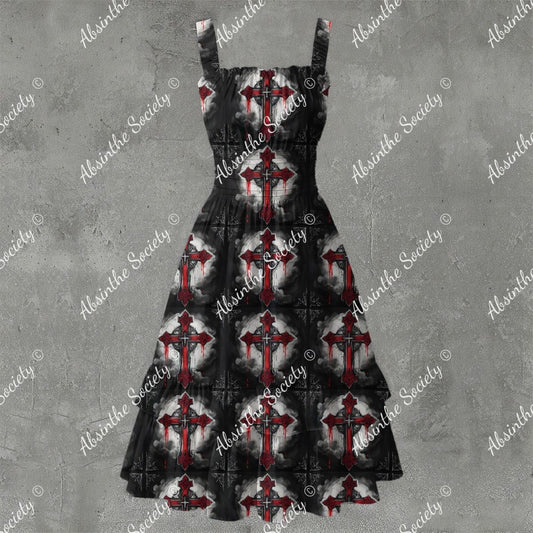 Crossed My Heart Ruffle Hem Dress - Gothic Sacred Heart Elegant White