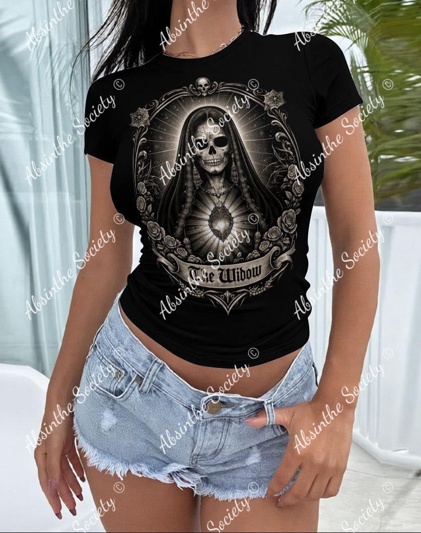 The Widow | Portrait Slim-Fit T-Shirt | Dark Chicano Gothic Streetwear White