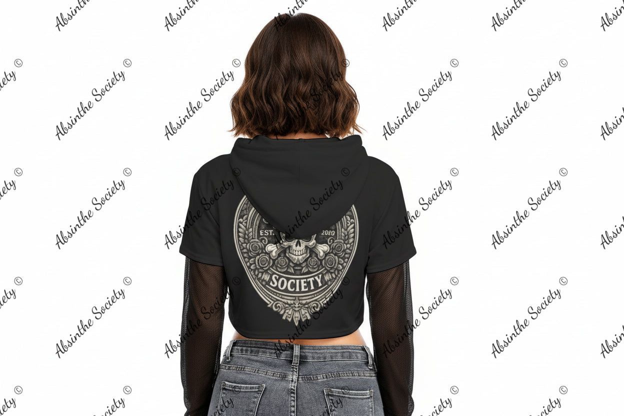 Absinthe Society Logo Mesh Sleeve Cropped Hoodie