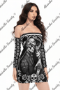 Ghostly Glamor - Sugar Skull Off-Shoulder Lace-Up Dress White