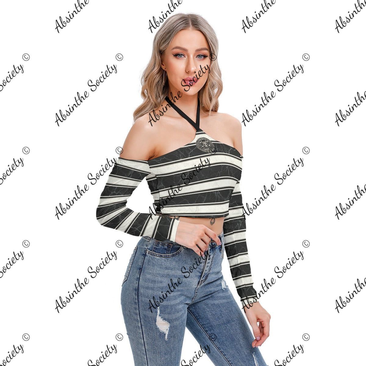 Marble Stripe | Halter Lace-Up Top | Dark Chicana Gothic Streetwear
