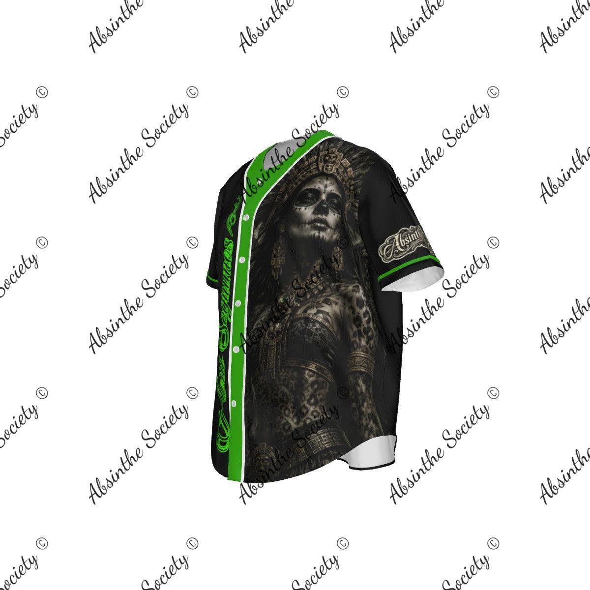 La Reina | Lime Green Baseball Jersey with Pinstripes | Chicana Dark Streetwear