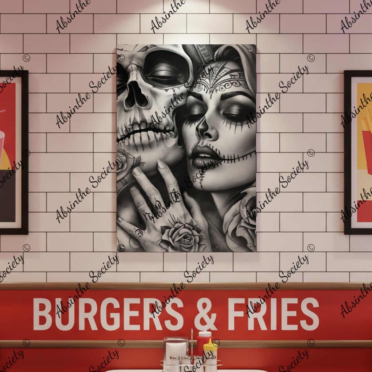 Love N Death | Tinplate Iron Wall Art | Dark Chicana Gothic Home Décor