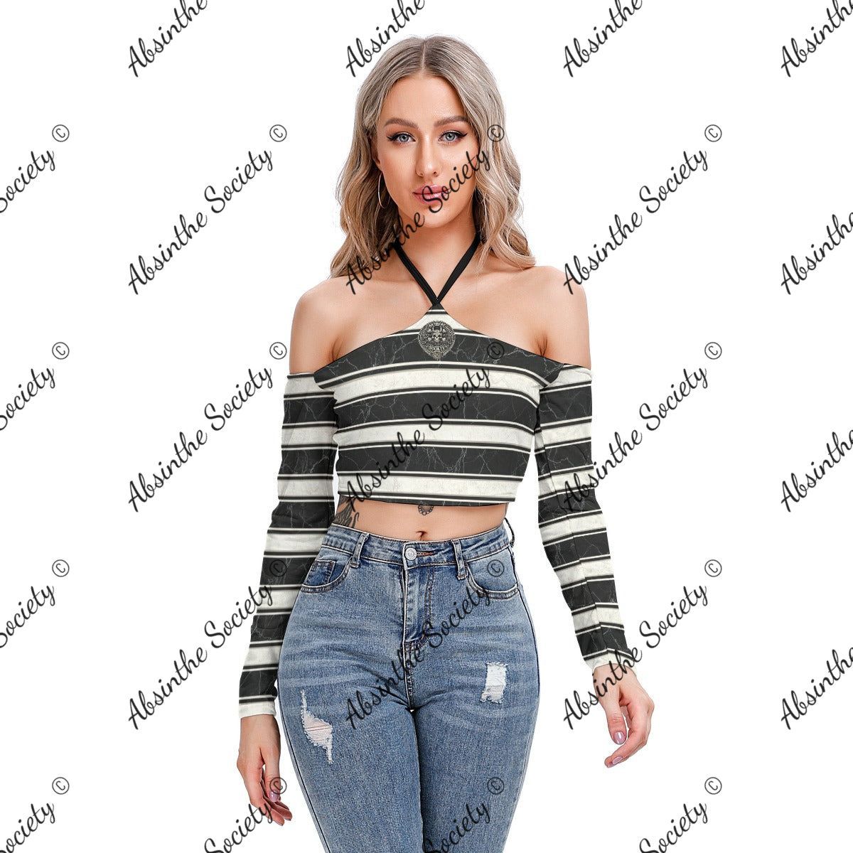 Marble Stripe | Halter Lace-Up Top | Dark Chicana Gothic Streetwear White