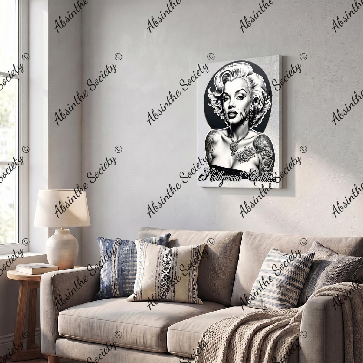 Hollywood Goddess | Marilyn Monroe Framed Canvas Wall Art | Dark Glamour Chicana Décor