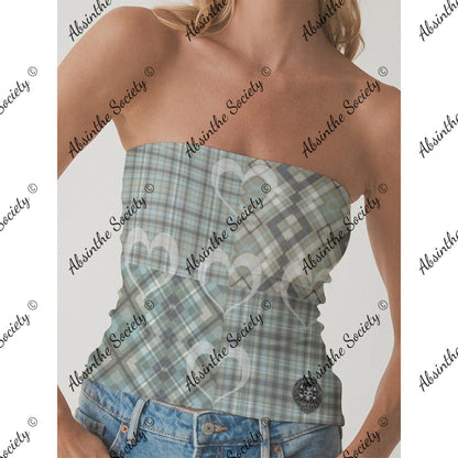 La Obra | All-Over Print Double-Layer Strapless Top | Dark Chicana Wearable Art White