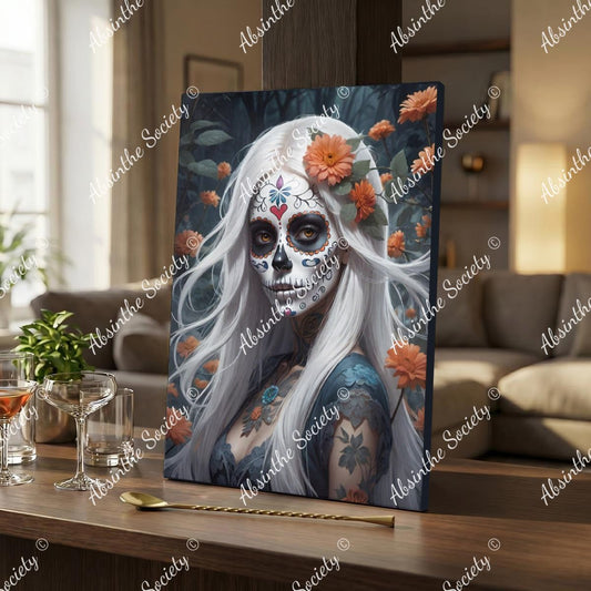 La Luna | Framed Canvas Wall Art | Dark Chicana Gothic Home Décor 30x41cm(12"x16") White
