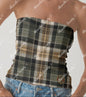 Street Plaid | Brown & Tan Double-Layer Strapless Top | Chicana Earthtone Streetwear White