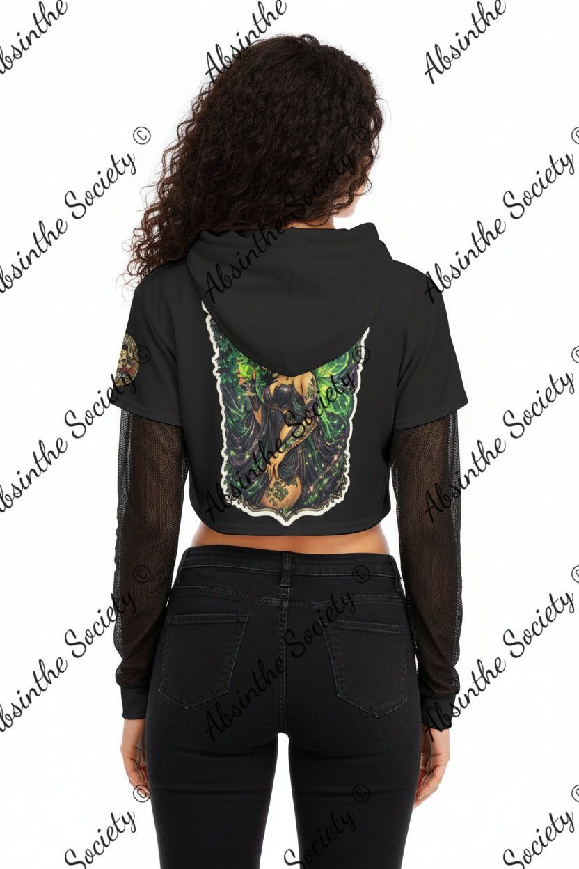 Absinthe Society - Green Fairy - Mesh Sleeve Cropped Hoodie