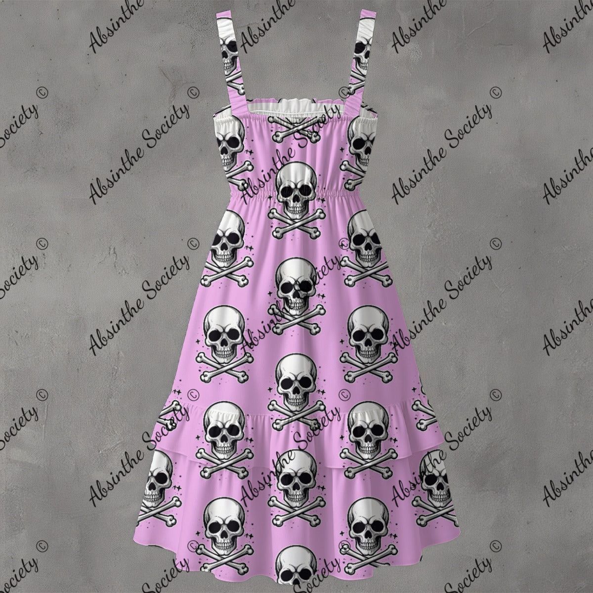 Skull Ritual Pink - Ruffle Hem Dress