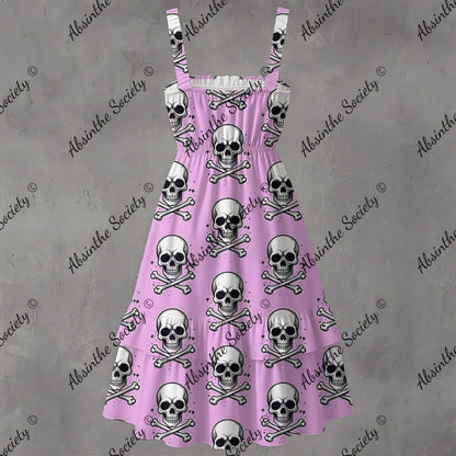 Skull Ritual Pink - Ruffle Hem Dress