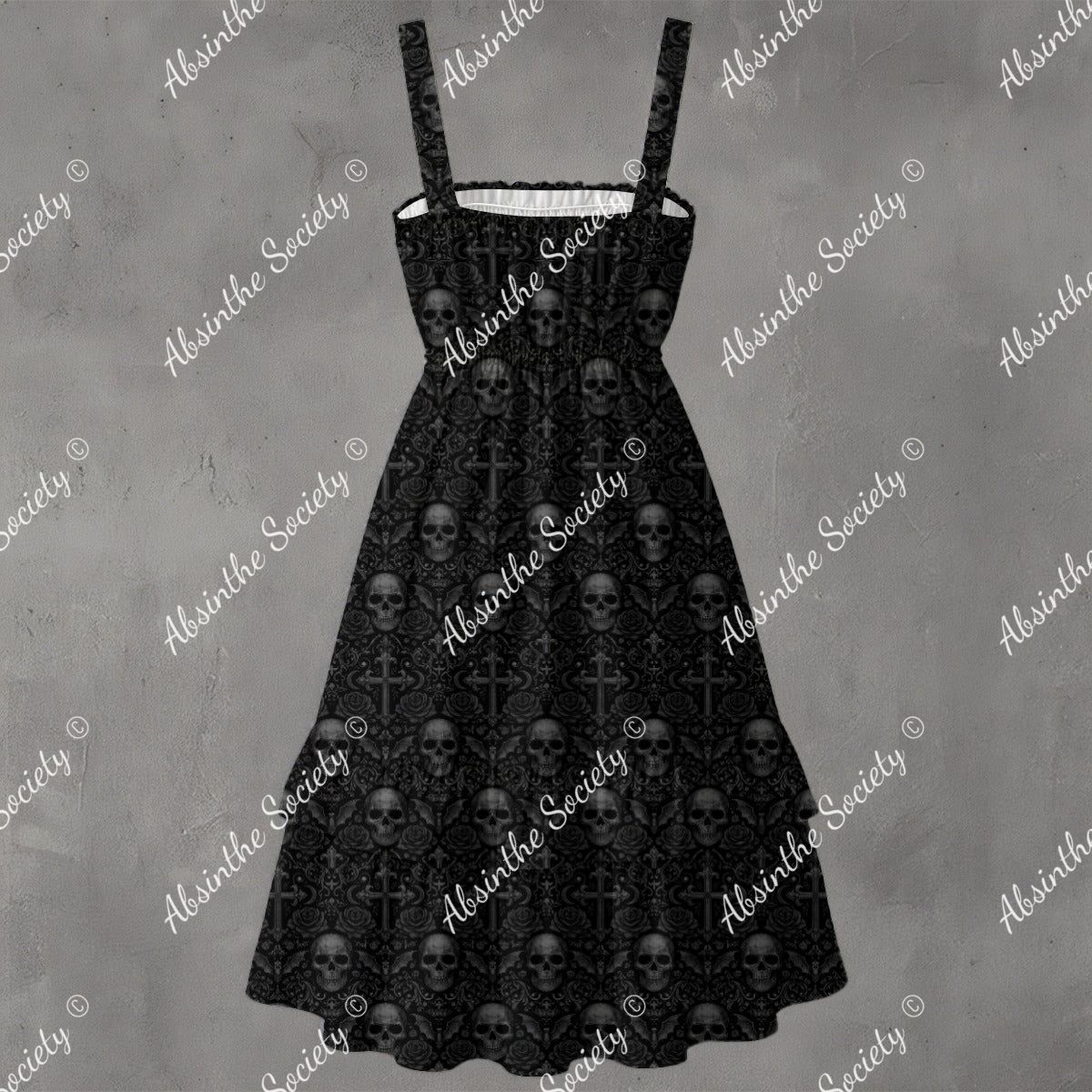 Ethereal Noir Ruffle Hem Dress - Gothic Elegant Mysterious