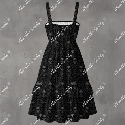Ethereal Noir Ruffle Hem Dress - Gothic Elegant Mysterious