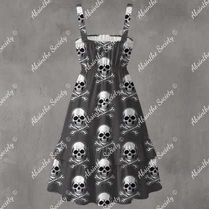 Skull Ritual Gray - Ruffle Hem Dress
