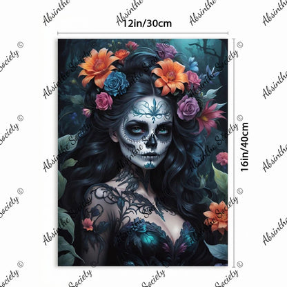 La Catrina Oscura | Dark Floral Framed Canvas Wall Art | Chicana Gothic Décor
