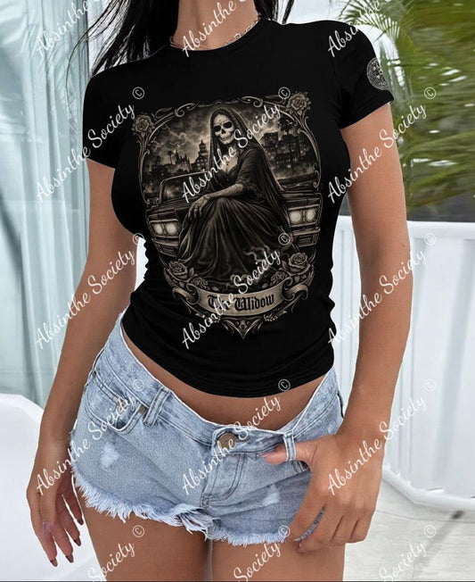 The Widow | Lowrider Edition Slim-Fit T-Shirt | Dark Chicano Car Culture Streetwear White