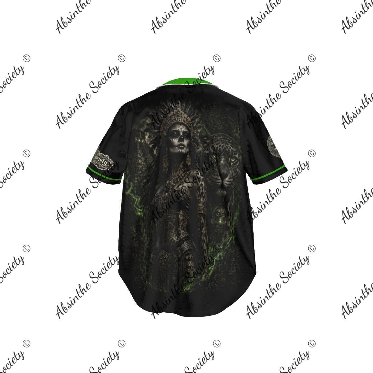 La Reina | Lime Green Baseball Jersey with Pinstripes | Chicana Dark Streetwear