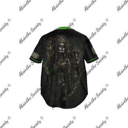 La Reina | Lime Green Baseball Jersey with Pinstripes | Chicana Dark Streetwear
