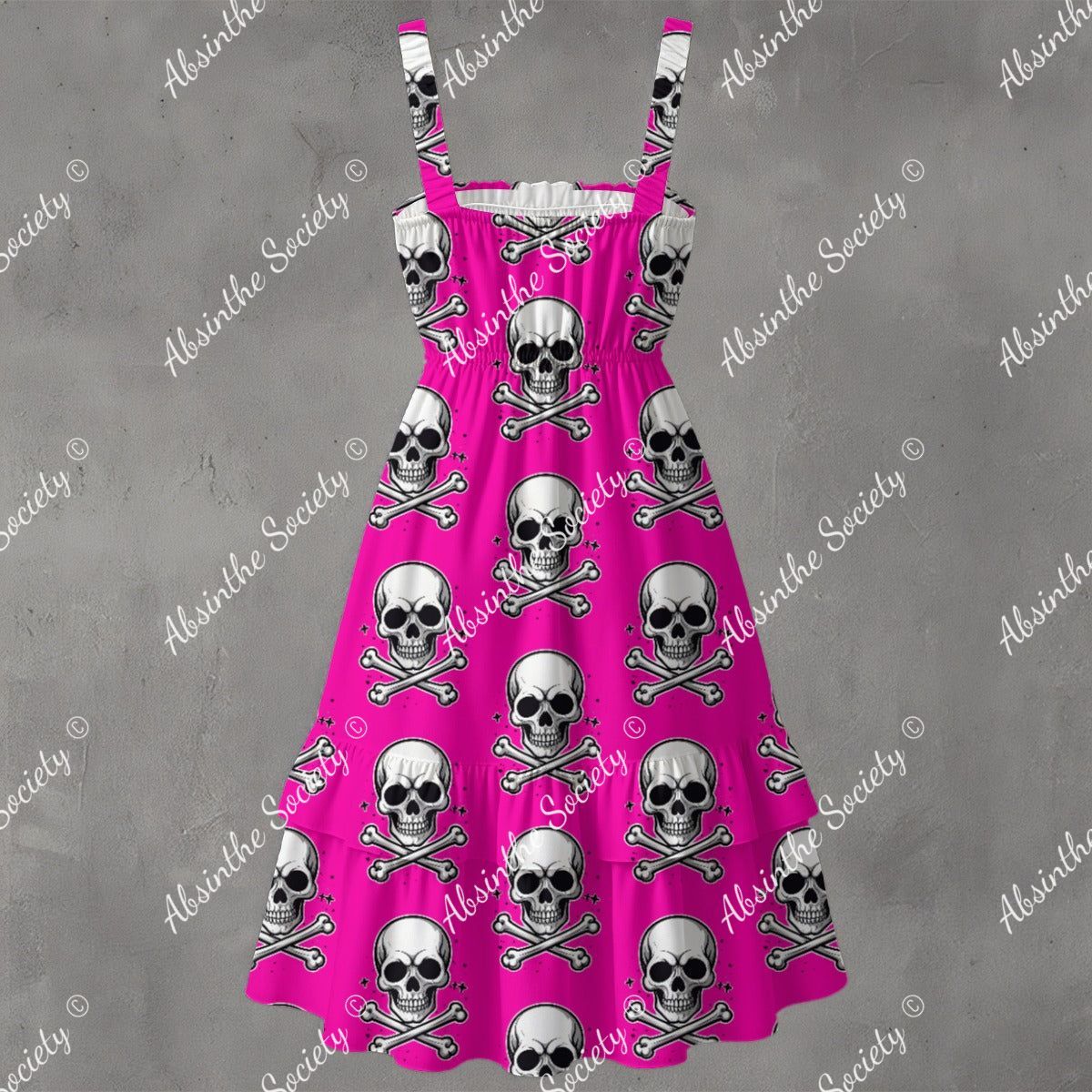 Skull Ritual Pink Electric - Ruffle Hem Dress