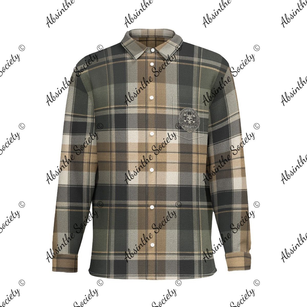 Street Plaid Print | Brown & Tan Long-Sleeve Shirt with Pocket | Chicano Earthtone Streetwear White