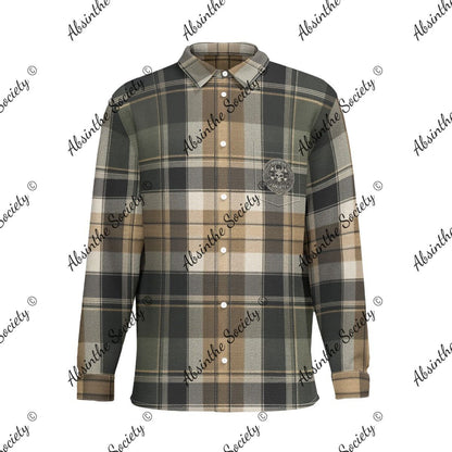Street Plaid Print | Brown & Tan Long-Sleeve Shirt with Pocket | Chicano Earthtone Streetwear White