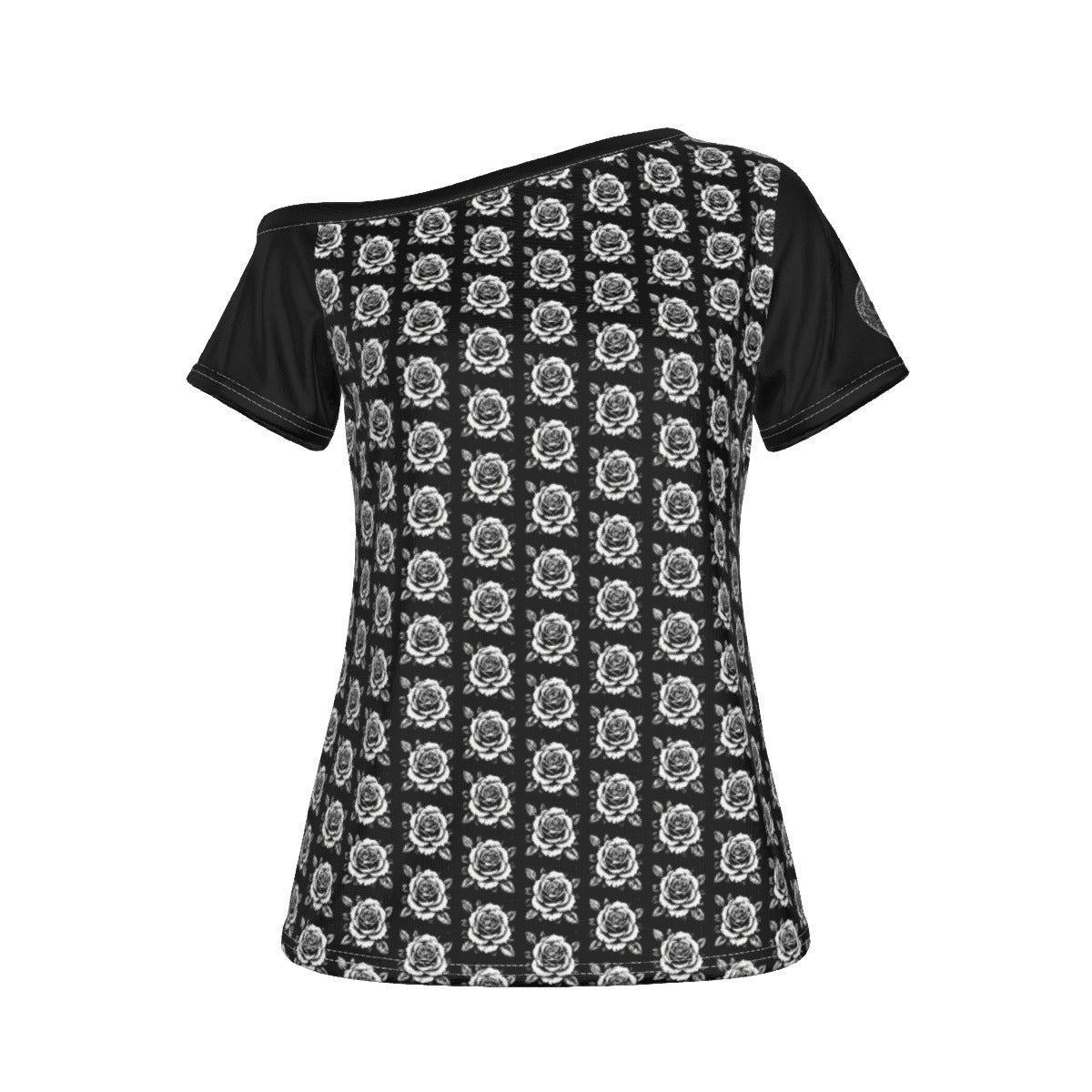 Eternal Angel Roses | Off-Shoulder Tee | Dark Chicana Gothic Streetwear White