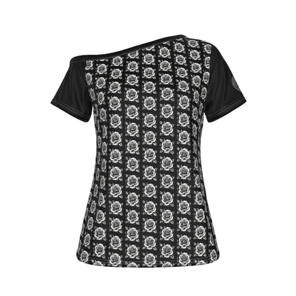 Eternal Angel Roses | Off-Shoulder Tee | Dark Chicana Gothic Streetwear White