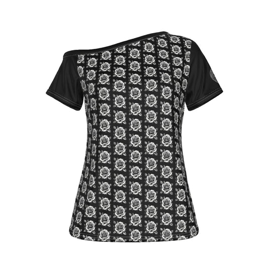 Eternal Angel Roses | Off-Shoulder Tee | Dark Chicana Gothic Streetwear White