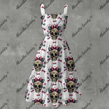 Cutie De Los Muertos Ruffle Hem Dress - Gothic Día de los Muertos White