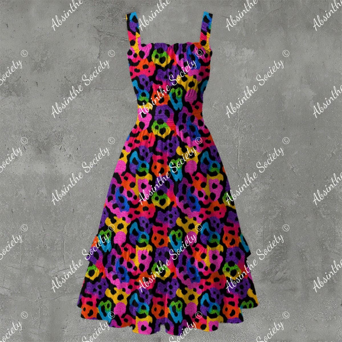 Radiant Leopard Ruffle Hem Dress - Gothic Animal Print Elegant White