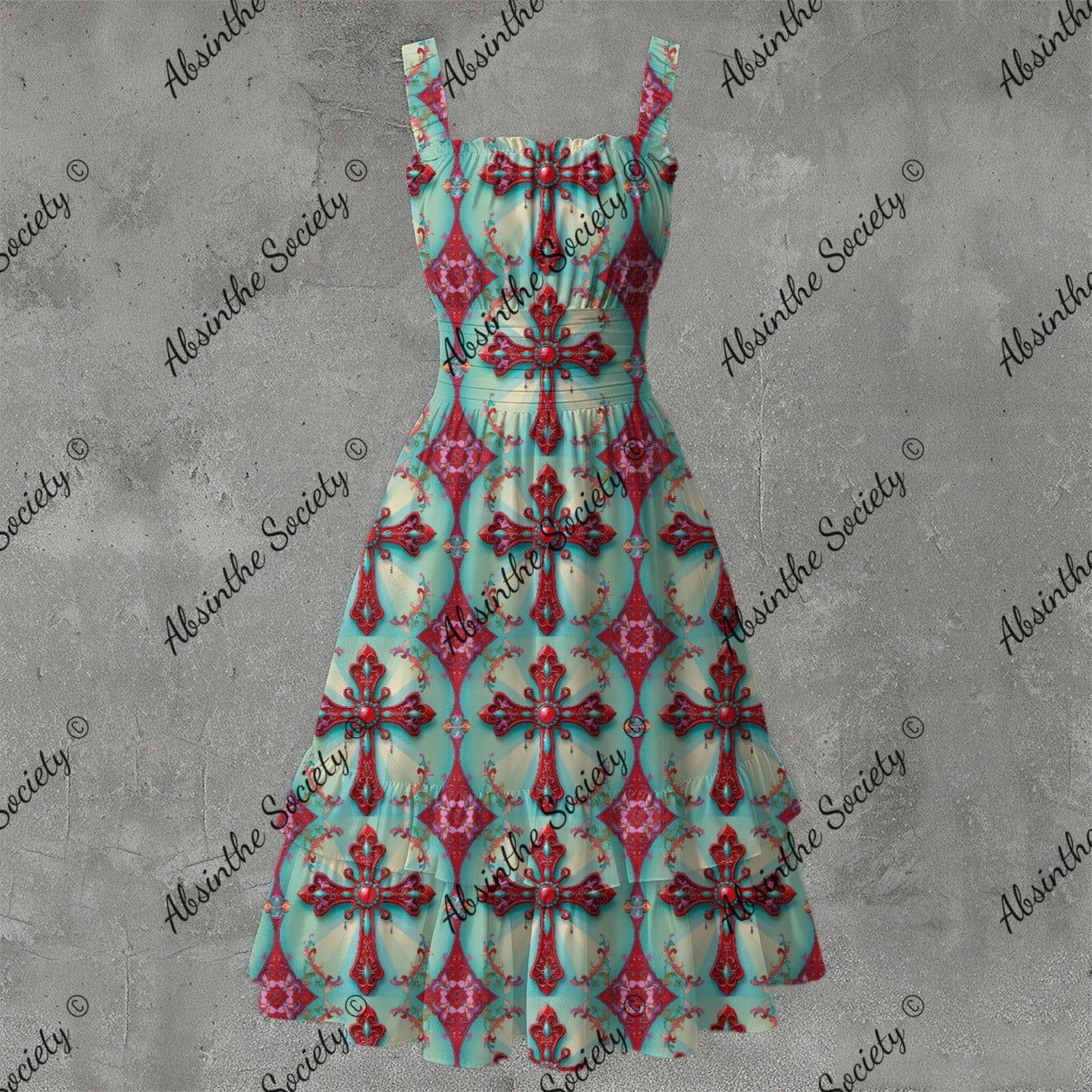Once Upon A Cross Ruffle Hem Dress - Gothic Religious Elegant White
