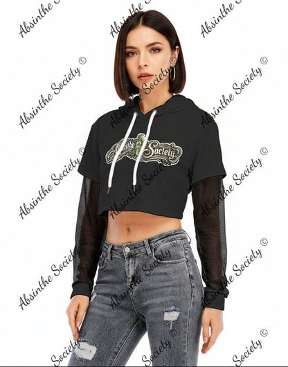 Absinthe Society Logo Mesh Sleeve Cropped Hoodie