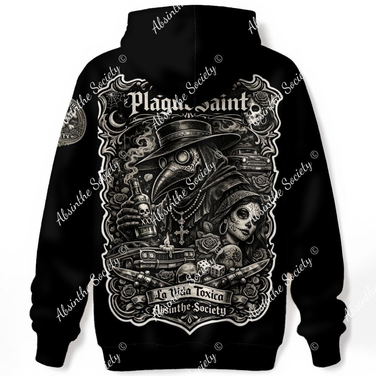 La Vida Toxica - Plague Saint Grayscale Unisex Pullover Hoodie | 310GSM Cotton