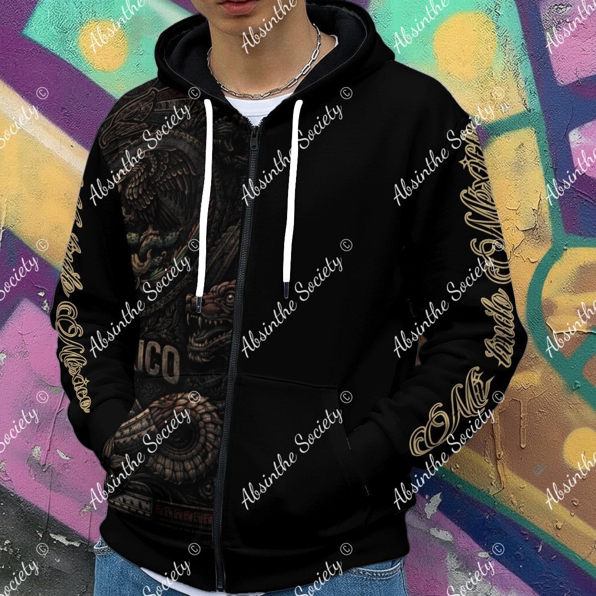 Mi Lindo México Heavy Fleece Zip Up Hoodie - Mexican Pride White