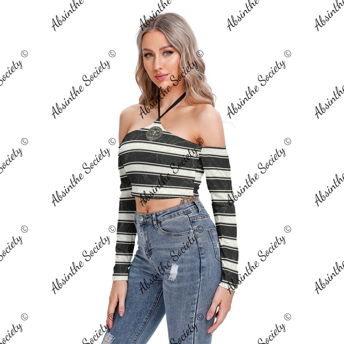 Marble Stripe | Halter Lace-Up Top | Dark Chicana Gothic Streetwear