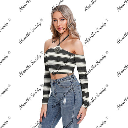 Marble Stripe | Halter Lace-Up Top | Dark Chicana Gothic Streetwear