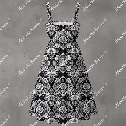 Gothic Lace Ruffle Hem Dress - Dark Romantic Elegant
