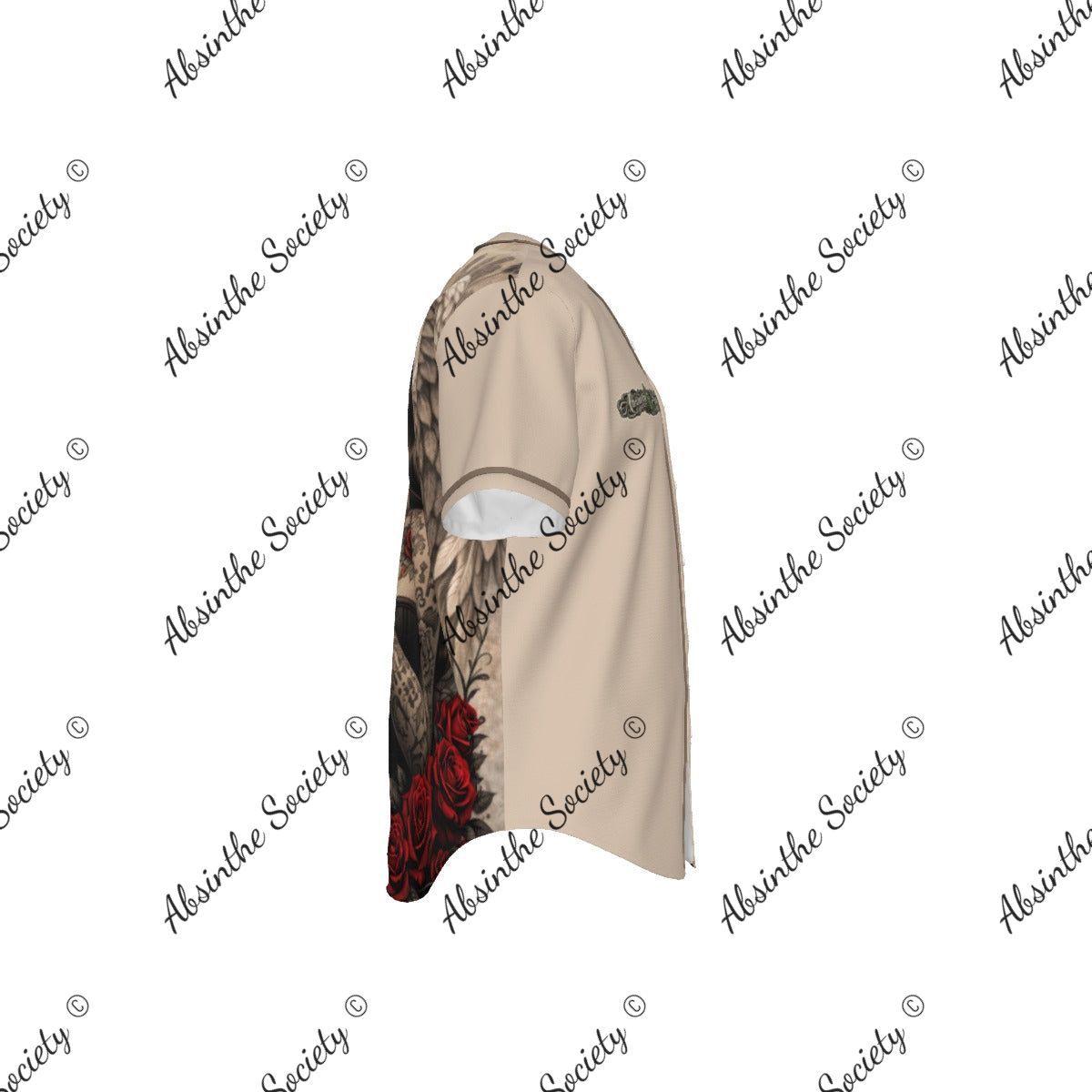 La Jugadora | All-Over Print Pinstripe Baseball Jersey | Dark Chicana Gothic Streetwear
