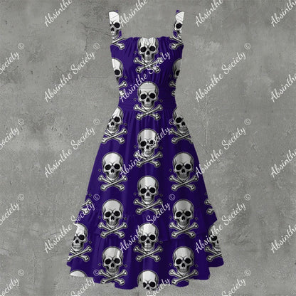 Skull Ritual Deep Purple- Ruffle Hem Dress White