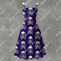 Skull Ritual Deep Purple- Ruffle Hem Dress White