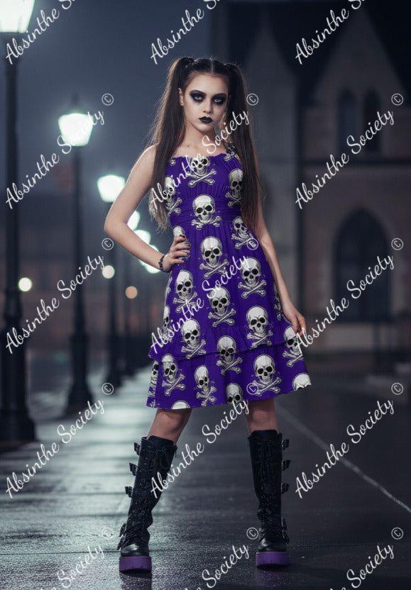 Skull Ritual Deep Purple- Ruffle Hem Dress