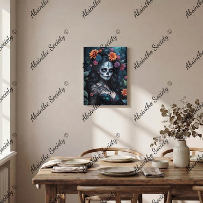 La Catrina Oscura | Dark Floral Framed Canvas Wall Art | Chicana Gothic Décor