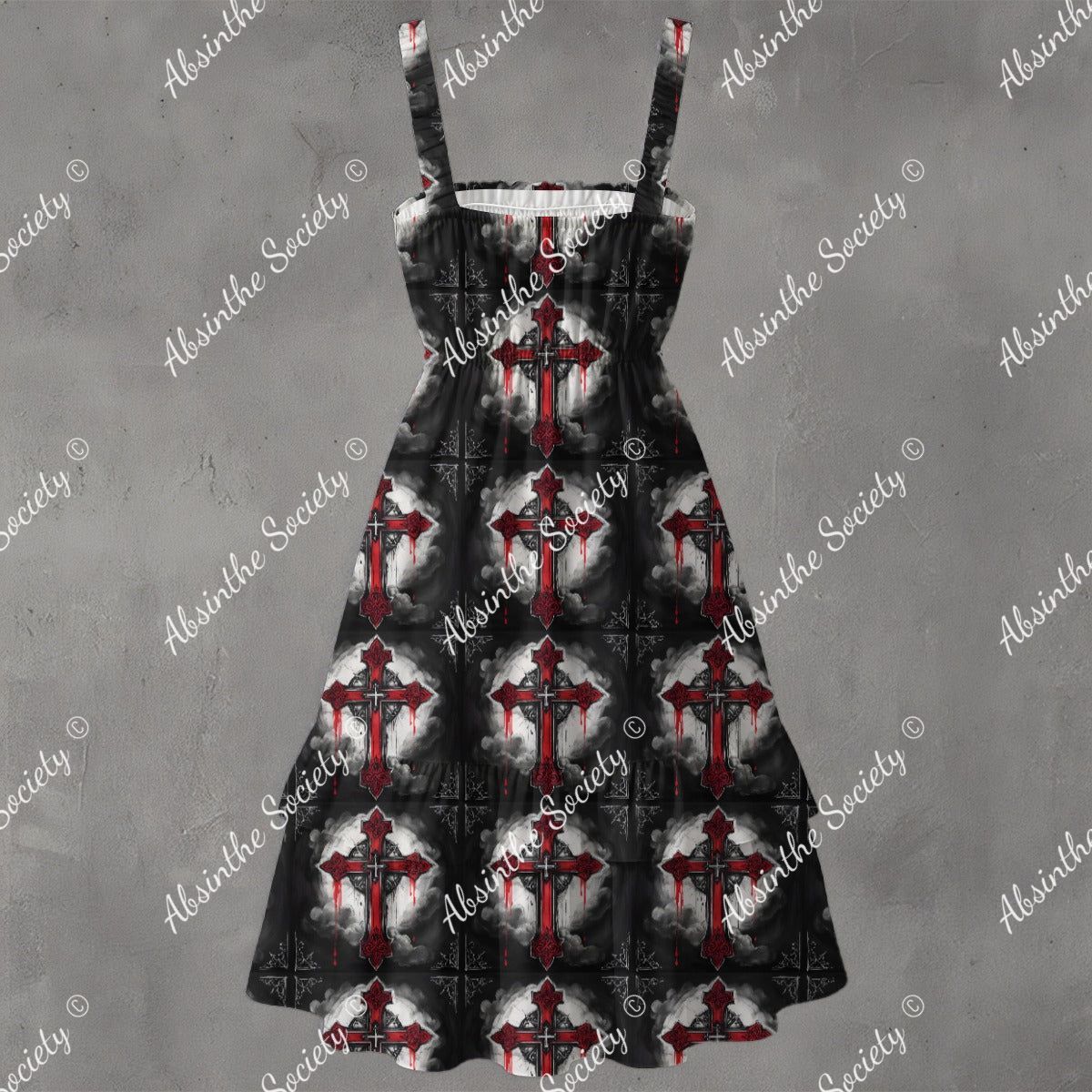 Crossed My Heart Ruffle Hem Dress - Gothic Sacred Heart Elegant