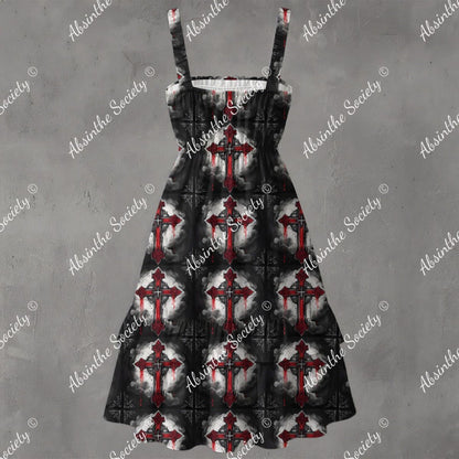 Crossed My Heart Ruffle Hem Dress - Gothic Sacred Heart Elegant