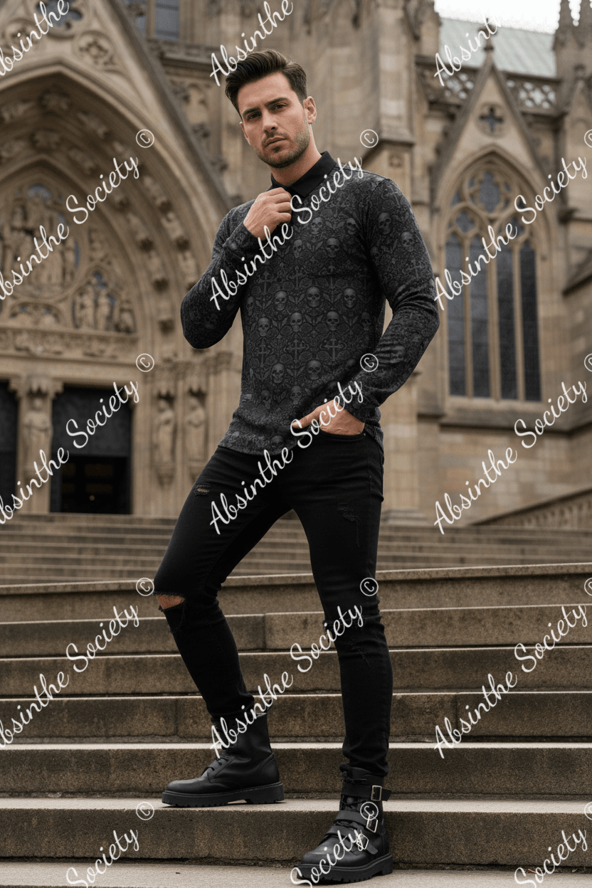 Ethereal Noir-Long Sleeve Shirt With Pocket