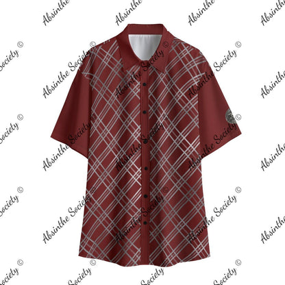 Get Faded | Red & Silver Plaid Bowling Shirt | Chicano Style White