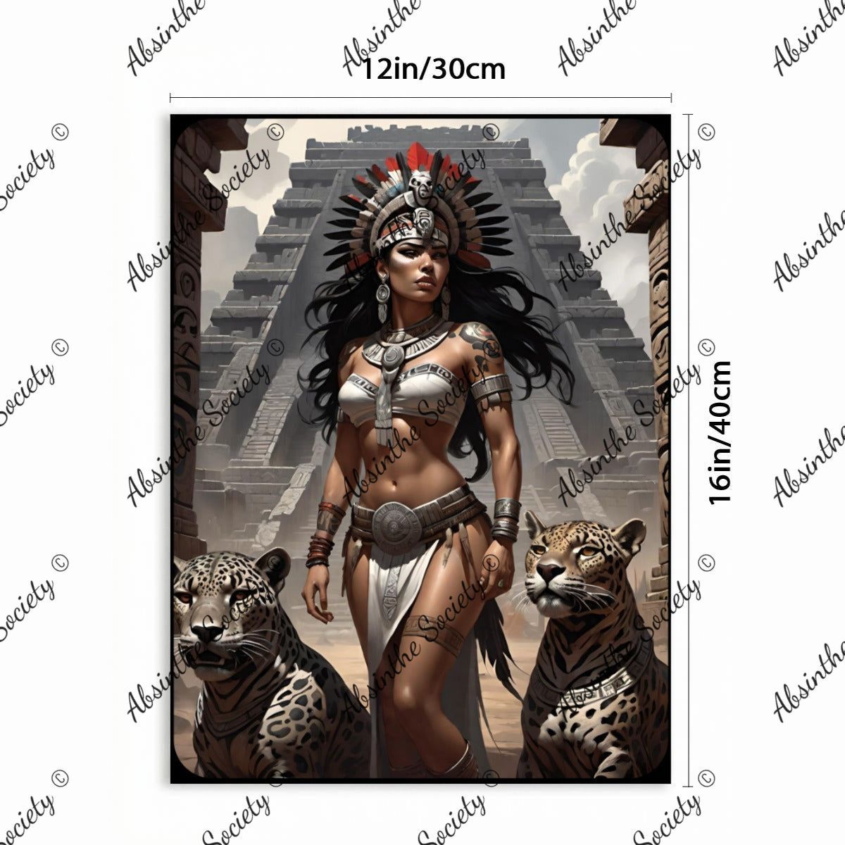 Jaguar Queen | Framed Canvas Wall Art | Dark Chicana Mesoamerican Gothic Décor