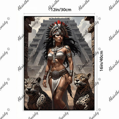 Jaguar Queen | Framed Canvas Wall Art | Dark Chicana Mesoamerican Gothic Décor