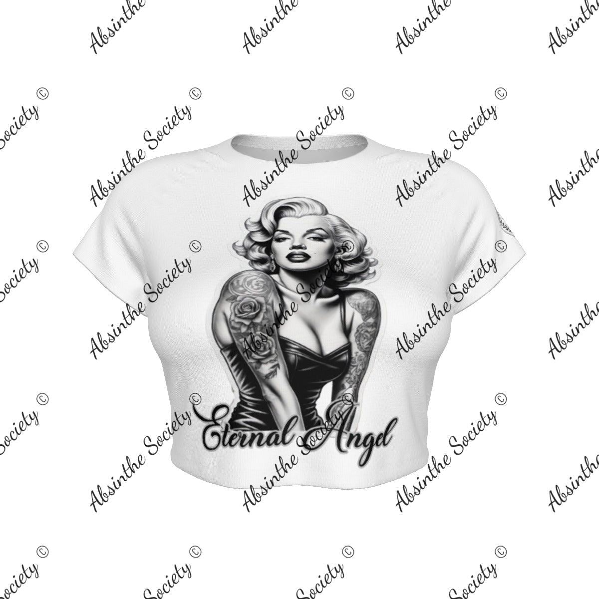 Eternal Angel White Cropped T-shirt - Gothic Raglan White